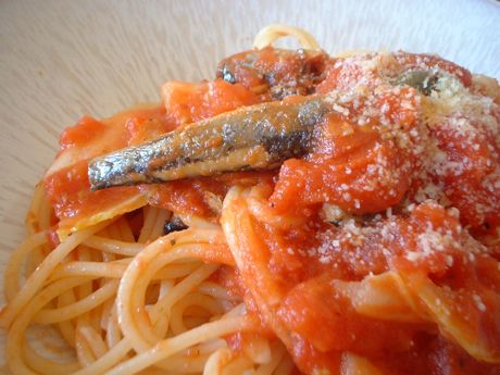 鰯と白菜のトマトソースパスタ