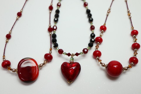 ハート、朱赤3点