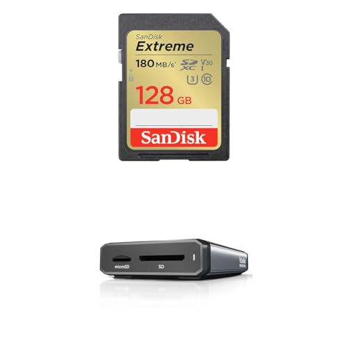【カードリーダーセット】 SDカード SanDisk Extreme SDSDXVA-128G-GHJIN 新パッケージ+サンディスクプロフェッショナル PRO-DOCK対応 SD/microSDカードリーダー PRO-READER SD and microSD SDPR5A8-0000-GBAND/E