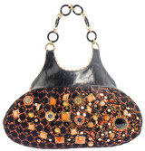 Surya Lace Leather Hobo Bag with Acrylic Handles in Orange RM758