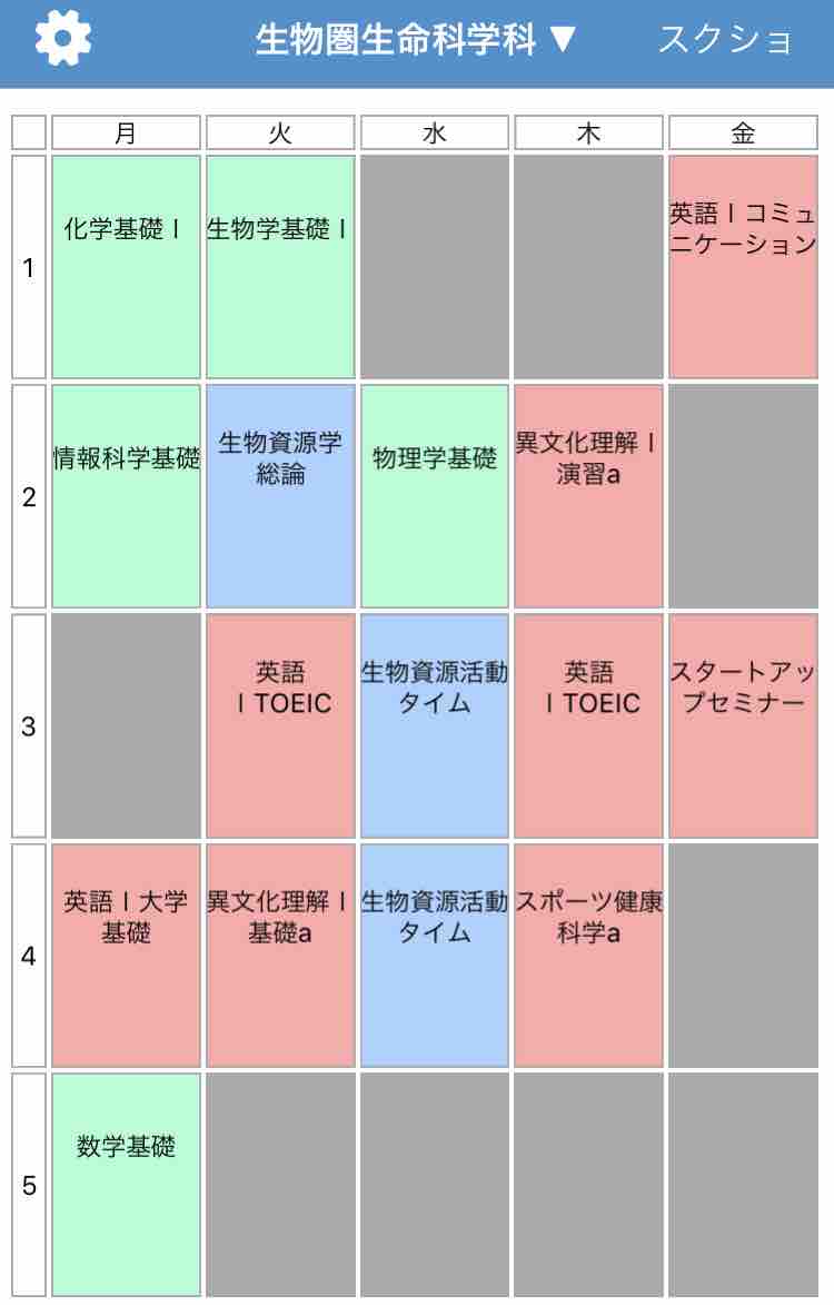 前期時間割参考資料 生物資源学部 三重大学のあれこれ