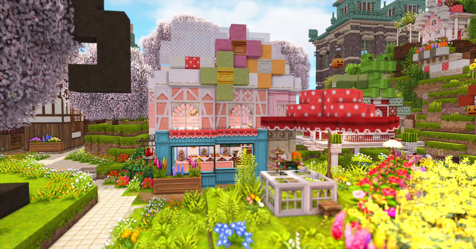 メルチュリ村と 浮き島建築 みゅーずのマイクラ