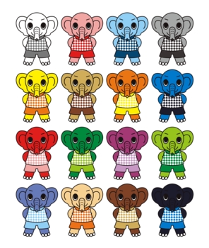 小象のキャラクターアイコン挿絵カットイラスト16色パターン