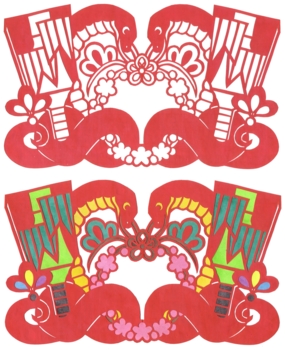 2013年巳年年賀状用イラスト素材(切り絵羽根突き蛇)