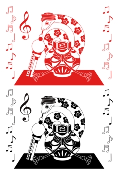 2013年巳年年賀状用イラスト素材(蛇使い)赤黒2点セット