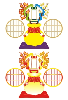 2013年巳年年賀状用イラスト素材(和風梅壺二対蛇)茶主線2点セット