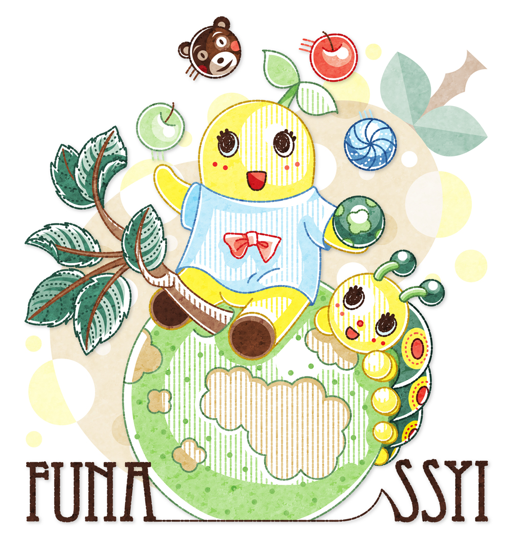 虫に捕まった猫 二次創作 デジタル練習用イラスト 妖精なっしー いもむっしー ふなっしー ふなごろー