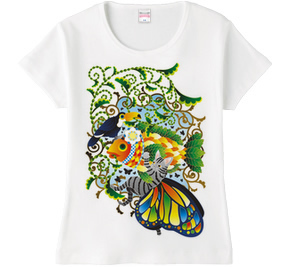 「植物魚と猫蝶とオニオオハシ」Fraise T (フライスTシャツ) \1,980- (Taxin \2,079- )