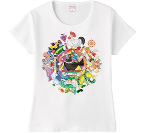 カラフル色相環グラデーションと白黒カラスTシャツ