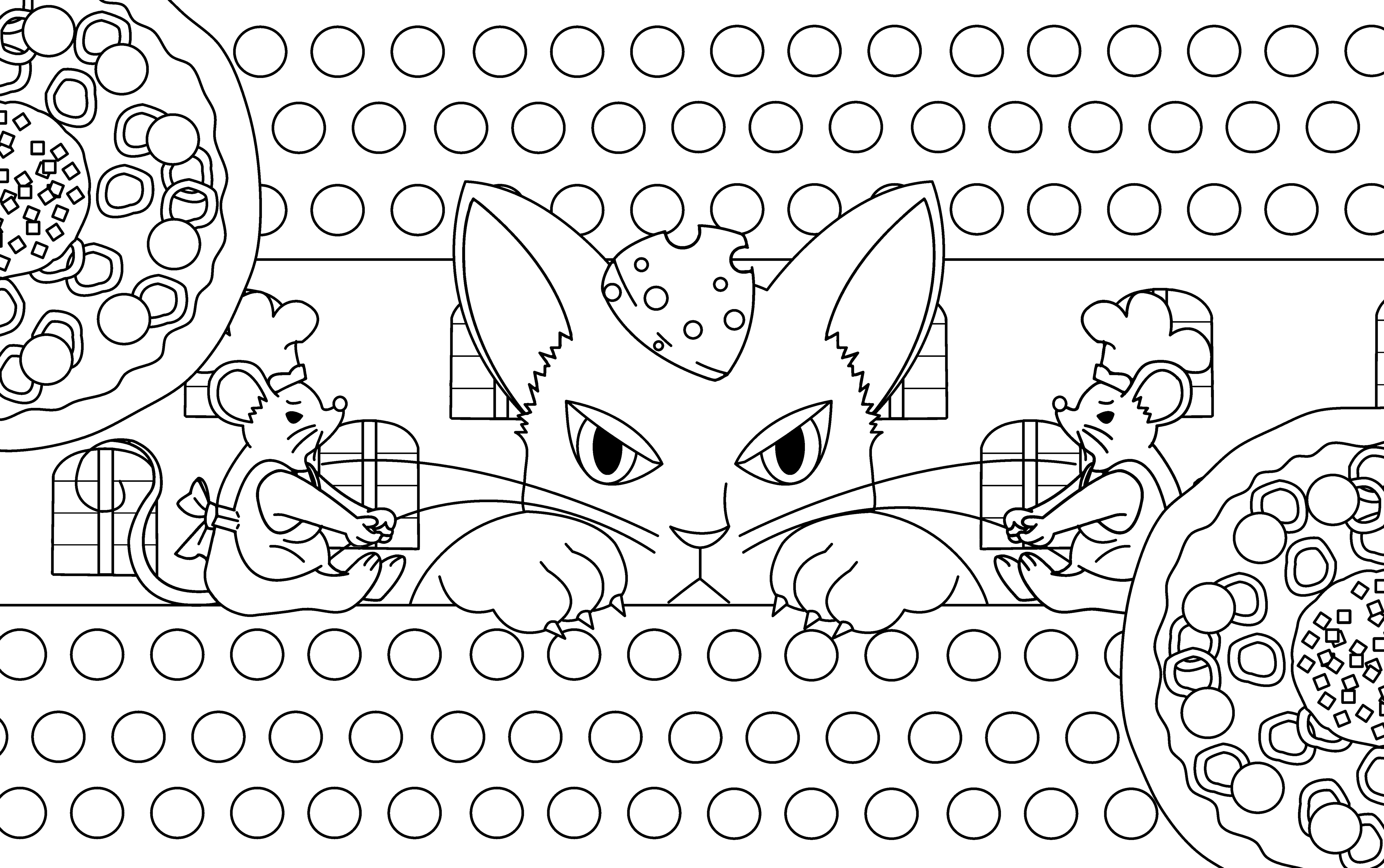 虫に捕まった猫: 無料塗り絵用線画イラスト（オリジナル＆二次創作）