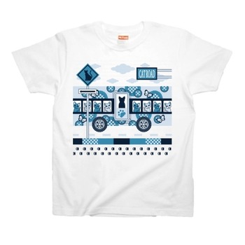 CAT ROAD AND CAT BUS Tシャツ青1