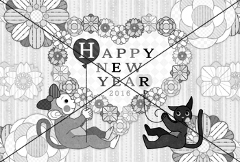 猿と猫と花ハートHAPPYNEWYEAR2016