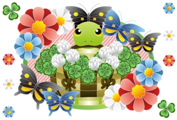 2013年巳年年賀状用イラスト素材(クローバーカラフル白地)