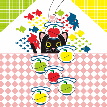 「猫と林檎と金魚鉢」iPad用壁紙（Retinaディスプレイ対応2048×2048PNG）