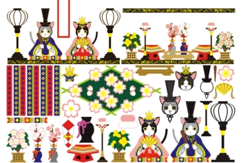 【3月】「3月3日雛祭り和風猫のお雛様雛人形」イラスト素材集