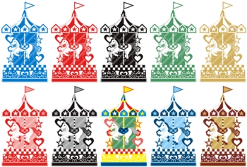 2014年午年年賀状用イラスト素材(回転木馬メリーゴーランド)カラフル10点セット