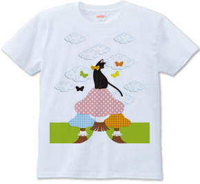猫とキノコと蝶(Cat with mushrooms and butterflies)