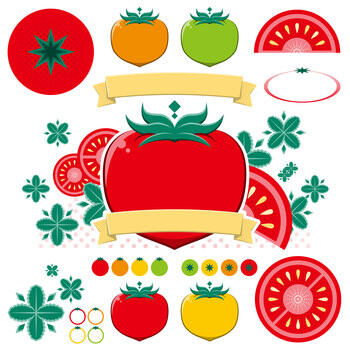 トマトのイラストとデザインのセット(Set of tomato illustration and design)