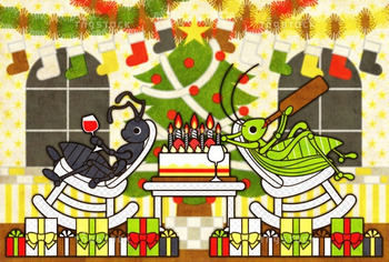 【クリスマスカード】アリとキリギリスのクリスマスホリデー