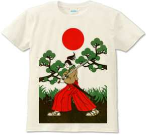 侍と刀と松と日の丸(Samurai sword and pine and Japanese flag)Tシャツ
