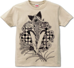 「ポニーテールと猫耳ペン画」T-shirt (半袖Tシャツ) \1,680- (Taxin \1,764- )