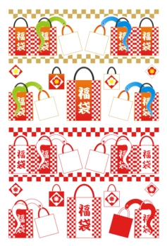 2013年巳年年賀状用イラスト素材(蛇福袋)赤一色カラフル2点セット