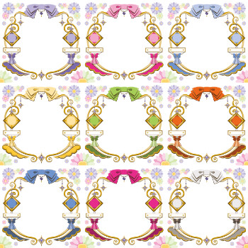 リボンと宝石の装飾イラスト ラグジュアリーデザイン「ガーリーなフレームセット」9色