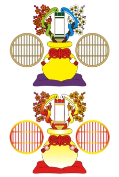 2013年巳年年賀状用イラスト素材(和風梅壺二対蛇)黒主線2点セット