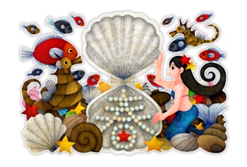人魚と春(白地)(2012年辰年年賀状用イラスト素材)