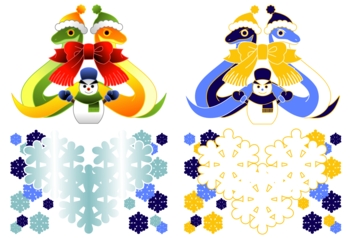 2013年巳年年賀状用イラスト素材(雪達磨とリボンマフラー2点)