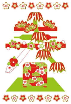 2013年巳年年賀状用イラスト素材(春赤緑2色)