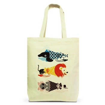 動物メガホン…魚・猫・女子(ANIMAL MEGAPHONE A FISH,A CAT,A WOMAN.) トートバッグM(ナチュラル)