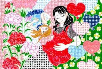 0079f母の日の妊婦と天使 線合成