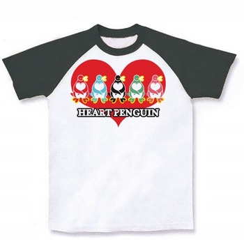 HEARTPENGUIN ラグランTシャツ(ホワイト×ブラック)