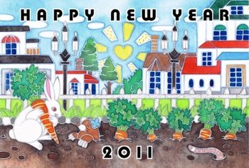 ニンジン収穫中(2011年卯年年賀状用フリー素材)