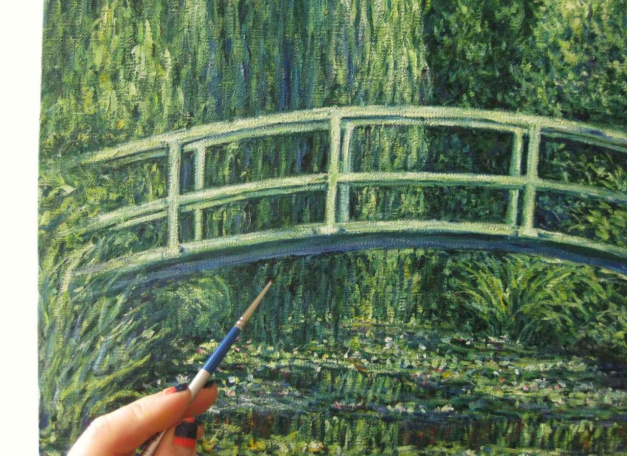 作品 No 109 クロード モネ作 太鼓橋 の模写 完成までの仕上げの加筆 印象派画家の勘違い New