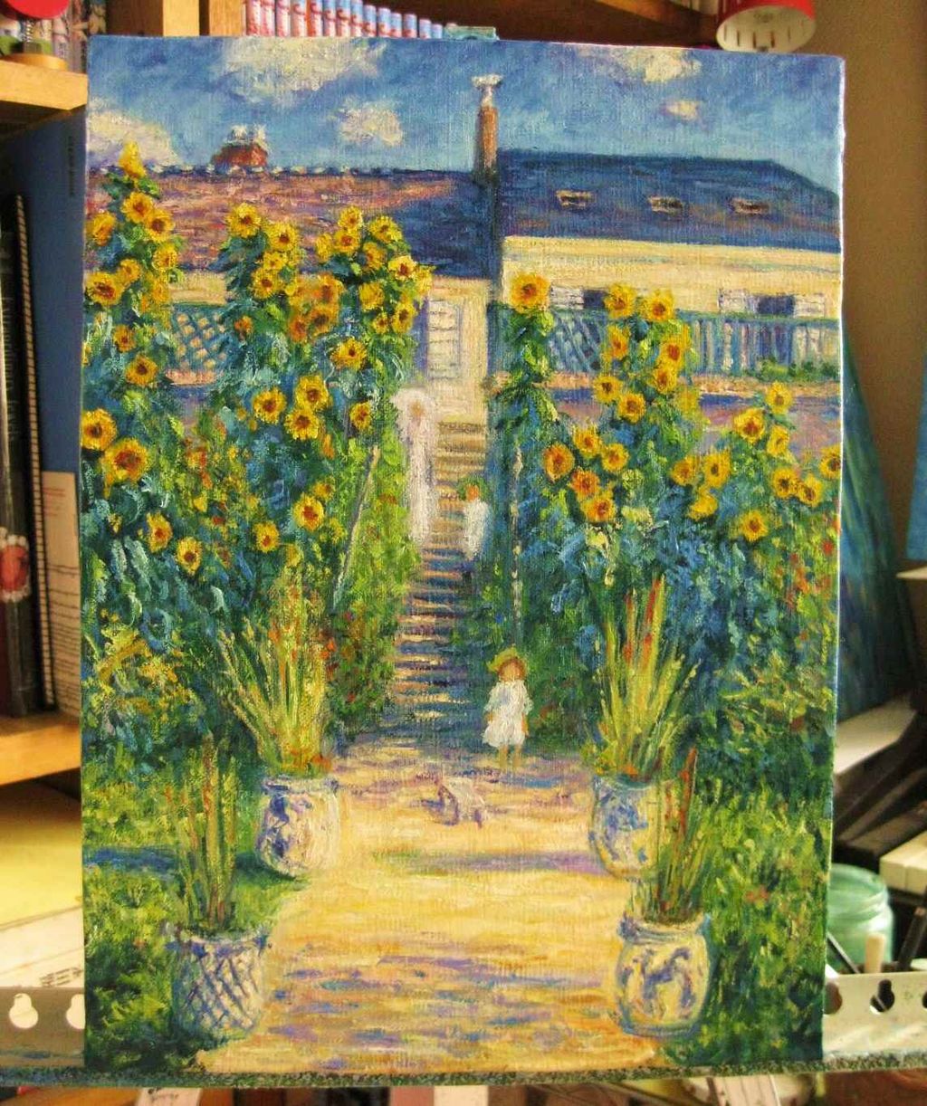 クロード・モネ作 「ヴェトウイユの画家の庭園」 模写 4号 細部の加筆