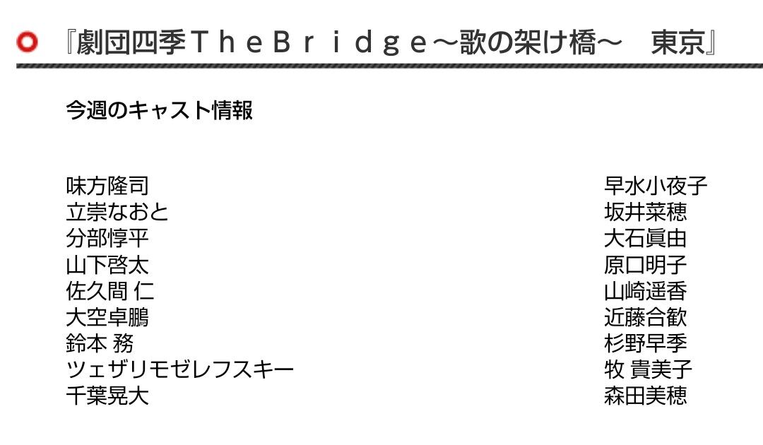 劇団四季 The Bridge 2月キャストの感想 ミュージカル観劇史