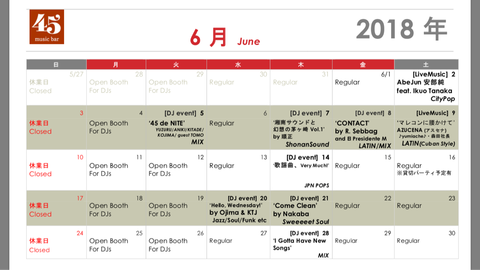 Monthly schedule: June, 2018 