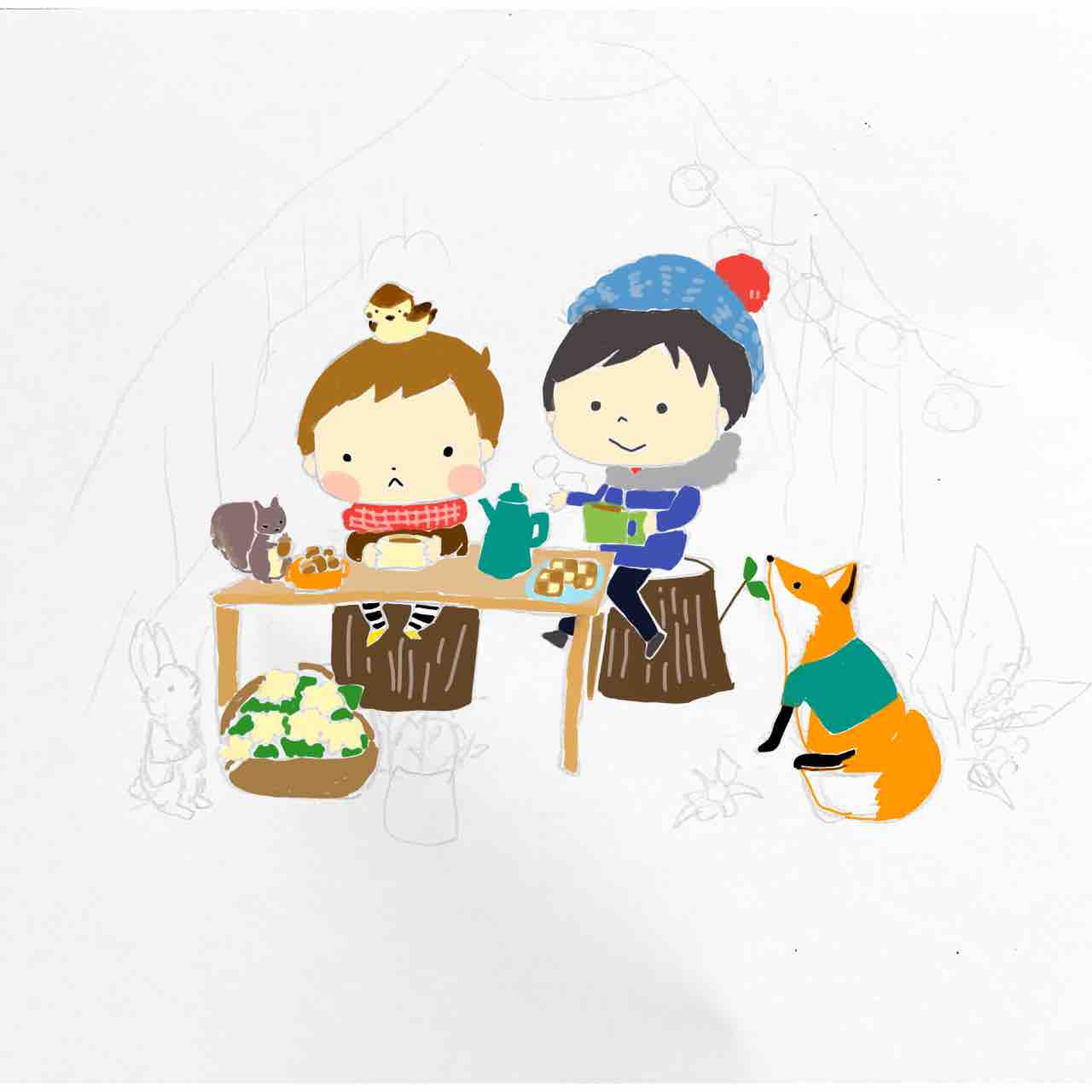 冬のイラスト むっちゃんりっくん育児日記