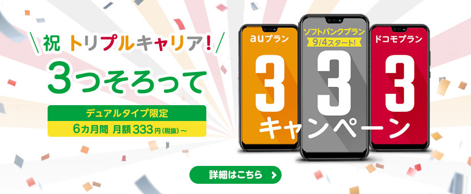 6ヶ月間 月額333円 税抜 で運用可能 Mineoにてトリプルキャリア記念の大型割引キャンペーンがスタートしています 格安スマホキャンペーン 速報