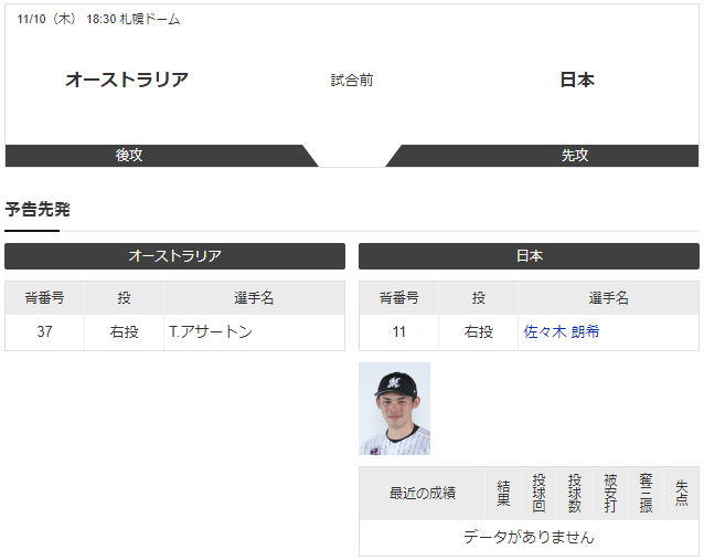 【虎実況】オーストラリア 対 日本（札幌D）[11/10]18:30～