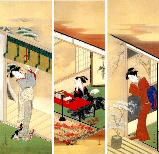 勝川晴章「雪月花図」3幅対 天明7~8(1787~88) 重要文化財