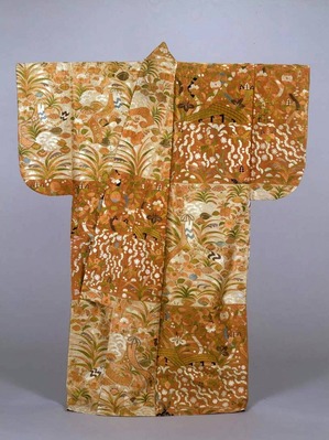 縫箔 紅白段草花短冊八橋模様 桃山時代16世紀