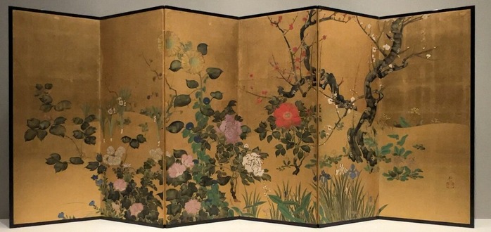 池田弧邨「四季草花図屏風」江戸時代19世紀