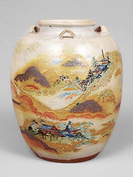 色絵山寺図茶壺