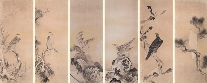 《鷹図》（12幅のうち）曽我二直庵、江戸時代・17世紀