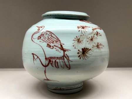 安宅コレクション　辰砂　松鶴文　壷　朝鮮時代18世紀