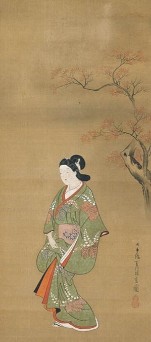 菱川師宣「紅葉下立美人図」　元禄元年～7年（1688～94）