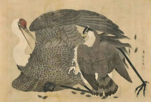 《鶴に鷹図》南溪、江戸時代・19世紀